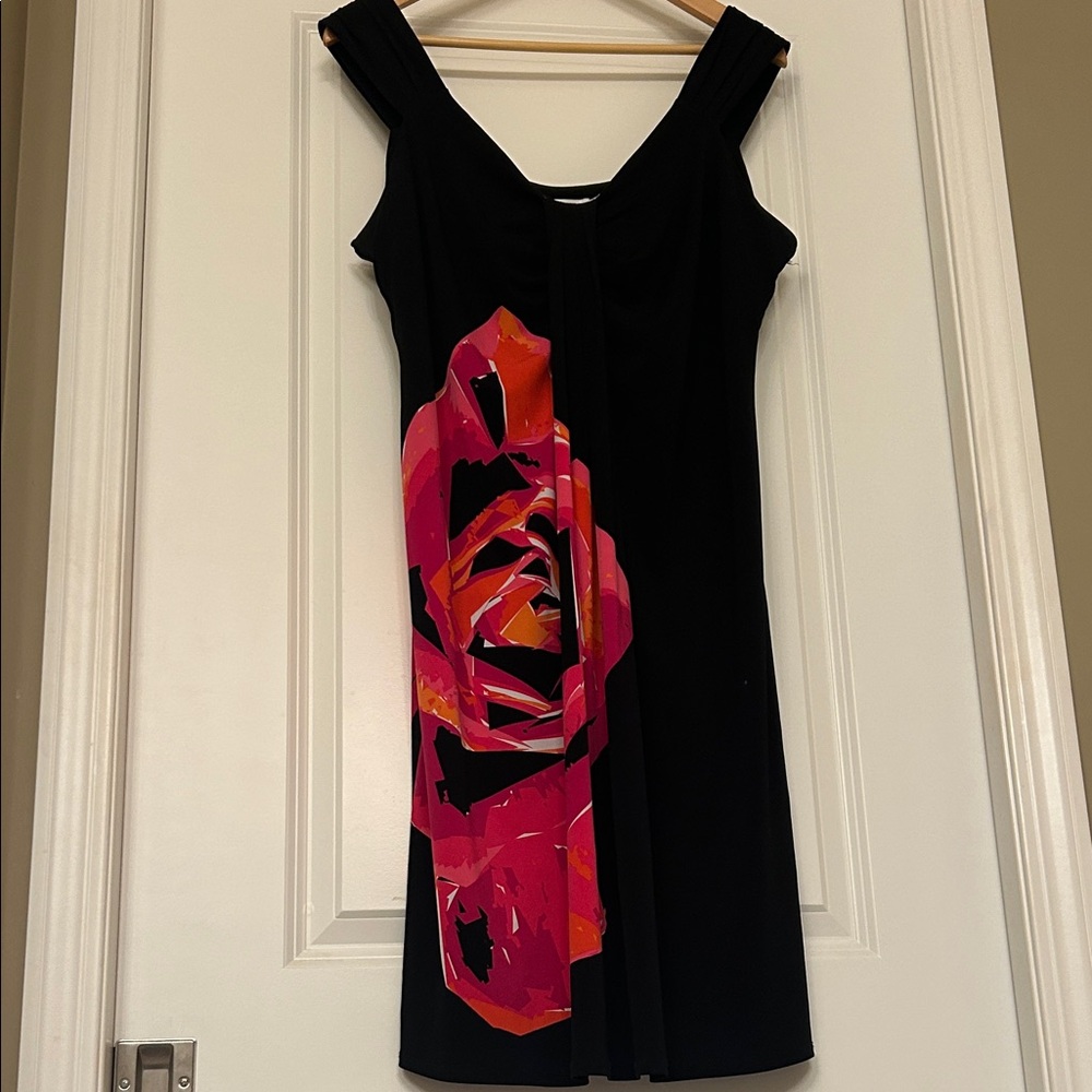 Ricki's Elegant Black Midi Dress with Vibrant Floral Pattern
